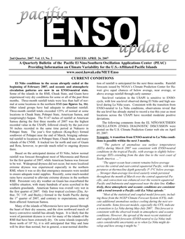 A Quarterly Bulletin of the Pacific El Nino/Southern Oscillation Applications Center (PEAC) Providing Information on Climate