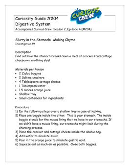 Slurry in the Stomach: Making Chyme Investigation #4