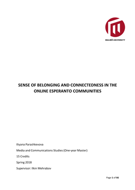 Sense of Belonging and Connectedness in the Online Esperanto Communities