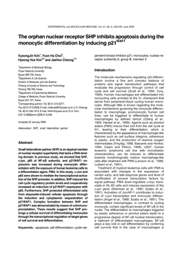 The Orphan Nuclear Receptor SHP Inhibits Apoptosis During the Monocytic Differentiation by Inducing P21waf1