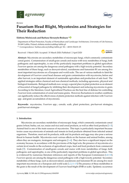 Fusarium Head Blight, Mycotoxins and Strategies for Their Reduction