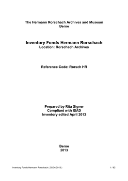 Inventory Fonds Hermann Rorschach Location: Rorschach Archives