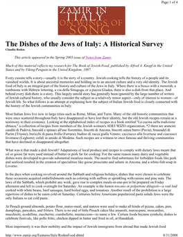 The Dishes of the Jews of Italy: a Historical Survey By