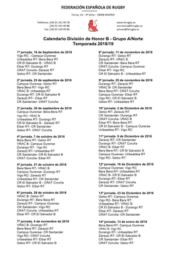 FEDERACIÓN ESPAÑOLA DE RUGBY Calendario División De