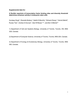 1 Supplemental Data For: a Flexible Repertoire of Transcription Factor