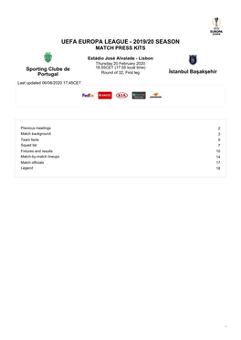 Uefa Europa League - 2019/20 Season Match Press Kits