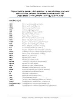 Annex G: Summary of Findings of National Consultations Green State Development Strategy: Vision 2040