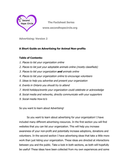 Version 2 a Short Guide on Advertising for Animal Non-Profits