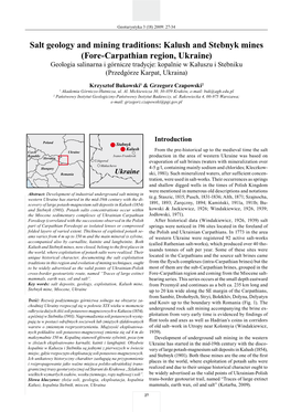 Salt Geology and Mining Traditions: Kalush and Stebnyk Mines