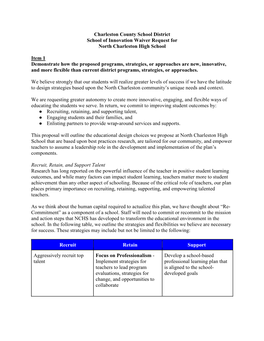 Charleston County School District School of Innovation Waiver Request for North Charleston High School