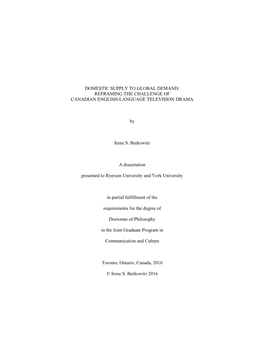 Domestic Supply to Global Demand: Reframing the Challenge of Canadian English-Language Television Drama