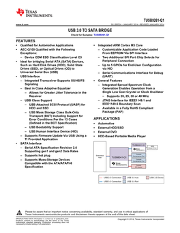 TUSB9261-Q1 USB 3.0 to SATA Bridge Datasheet