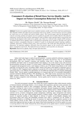 Consumers Evaluation of Retail Store Service Quality and Its Impact on Future Consumption Behaviour in India