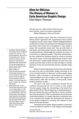 Alms for Oblivion: the History of Women in Early American Graphic Design Author(S): Ellen Mazur Thomson Source: Design Issues, Vol