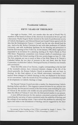 Presidential Address FIFTY YEARS of THEOLOGY