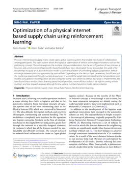 Optimization of a Physical Internet Based Supply Chain Using Reinforcement Learning Eszter Puskás1* , Ádám Budai2 and Gábor Bohács1