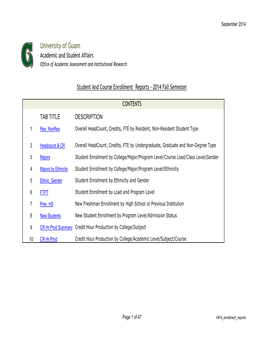 2014 Fall Standard Enrollment Reports
