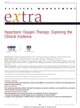 Hyperbaric Oxygen Therapy: Exploring the Clinical Evidence