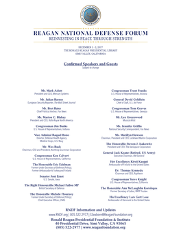 Reagan National Defense Forum Reinvesting in Peace Through Strength