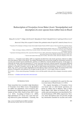 Redescription of Tenuipalpus Heveae Baker (Acari: Tenuipalpidae) and Description of a New Species from Rubber Trees in Brazil