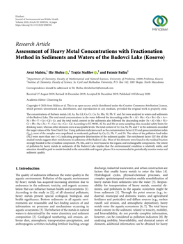 Assessment of Heavy Metal Concentrations with Fractionation Method in Sediments and Waters of the Badovci Lake (Kosovo)