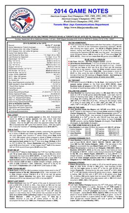 2014 Game Notes