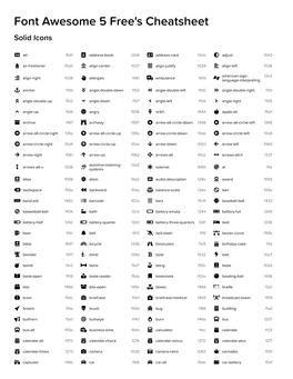 Font Awesome 5 Free's Cheatsheet Solid Icons