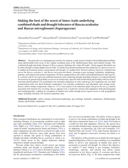 Traits Underlying Combined Shade and Drought Tolerance of Ruscus Aculeatus and Ruscus Microglossum (Asparagaceae)