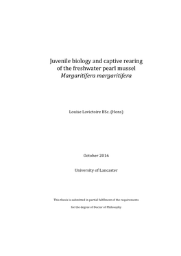 Juvenile Biology and Captive Rearing of the Freshwater Pearl Mussel Margaritifera Margaritifera