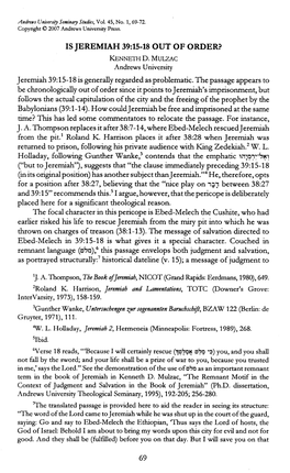Is Jeremiah 39:15-18 out of Order? Kennethd