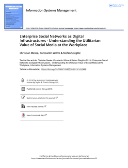 Enterprise Social Networks As Digital Infrastructures - Understanding the Utilitarian Value of Social Media at the Workplace