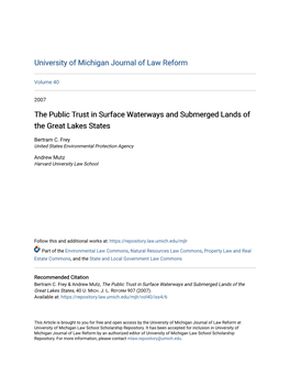 The Public Trust in Surface Waterways and Submerged Lands of the Great Lakes States