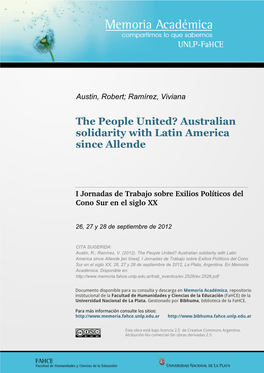 Australian Solidarity with Latin America Since Allende