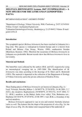 MELITAEA BRITOMARTIS Assman, 1847 (NYMPHALIDAE) – a NEW SPECIES for the LITHUANIAN LEPIDOPTERA FAUNA