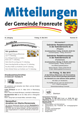 Mitteilungsblatt Fronreute KW 20