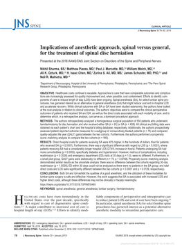 Implications of Anesthetic Approach, Spinal Versus General, for the Treatment of Spinal Disc Herniation