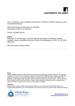 Diglossia and Identity in Northeast Thailand: Linguistic, Social, and Political Hierarchy