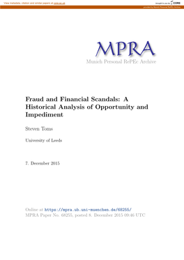 Fraud and Financial Scandals: a Historical Analysis of Opportunity and Impediment