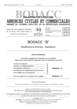 Bodacc Bulletin Officiel Des Annonces Civiles Et Commerciales Annexé Au