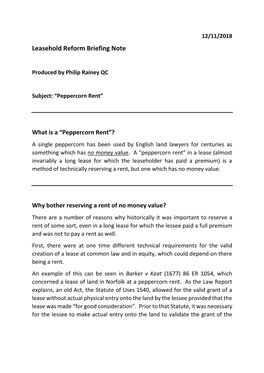 Leasehold Reform Briefing Note