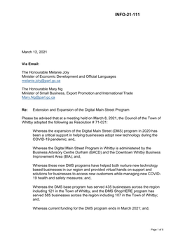 INFO-21-111 Town of Whitby Resolution Letter Concerning Digital