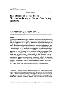 The Effects of Rectal Probe Electrostimulation on Spinal Cord Injury Spasticity