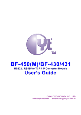 BF-430/431 RS232 / RS485 to TCP / IP Converter Module Uusseerr’’Ss Gguuiiddee