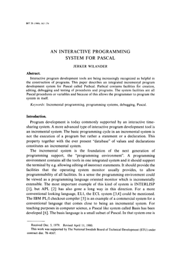 An Interactive Programming System for Pascal