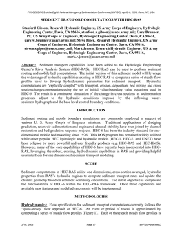 Sediment Transport Computations with Hec-Ras