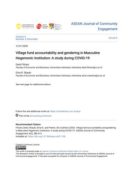 Village Fund Accountability and Gendering in Masculine Hegemonic Institution: a Study During COVID-19