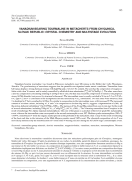 Vanadium-Bearing Tourmaline in Metacherts from Chvojnica, Slovak Republic: Crystal Chemistry and Multistage Evolution