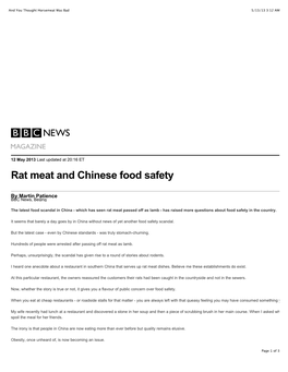 Rat Meat and Chinese Food Safety