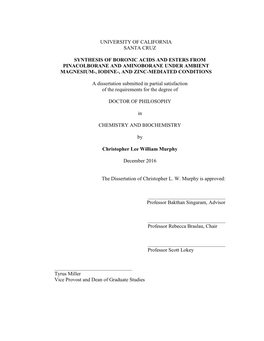 University of California Santa Cruz Synthesis of Boronic