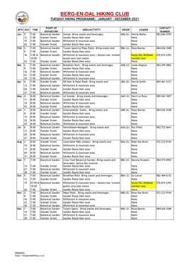 2021 Hiking Programme Jan To